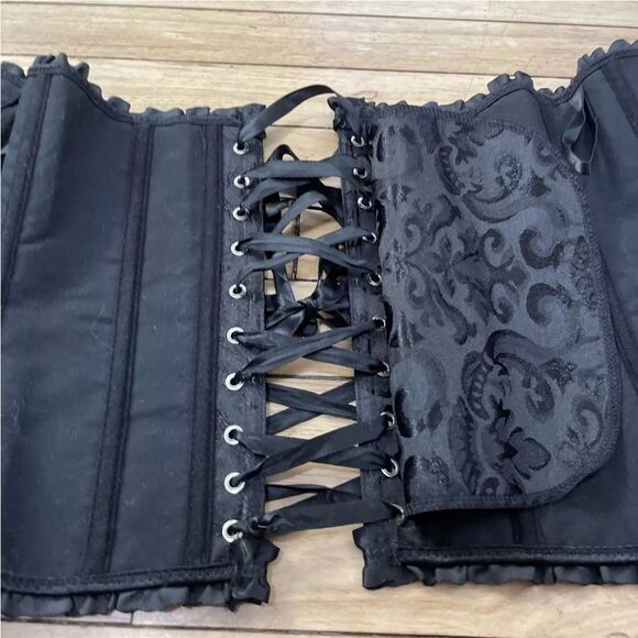 Black Zip Corset Womens Small Damask Floral Black Lace Cinch Zip Goth Fairy S - Picture 14 of 16